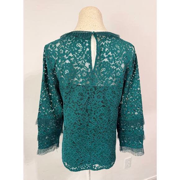 J.Crew Women’s Green Floral Lace Blouse sz S Romantic Feminine Office Preppy - Picture 2 of 4
